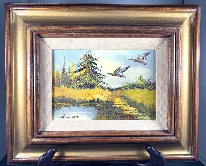 Vintage Framed Signed «In Flight» Oil Painting by Hendricks w/COA
