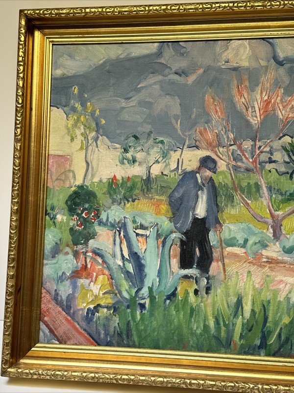 Antique Impressionist Painting Landscape Man Men Mystery Oil 1930’s 1940’s gallery