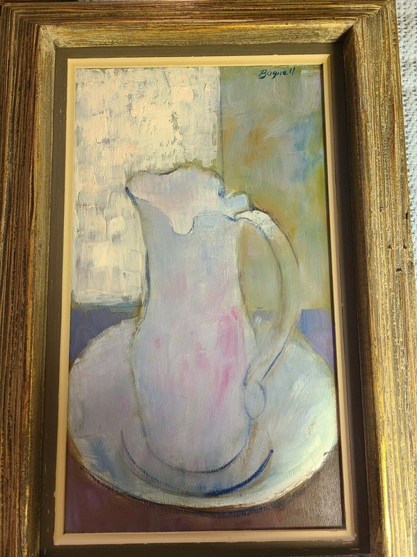 Stephen Bagnell «Pitcher & Saucer» Still Life Oil on Masonite Framed 11″ x 22″