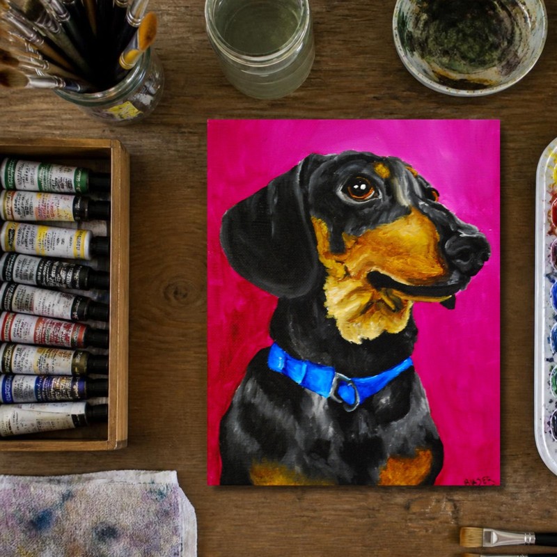 Pet Portrait 5x7in Custom Acrylic Commission Painting on Canvas Time-Lapse gallery