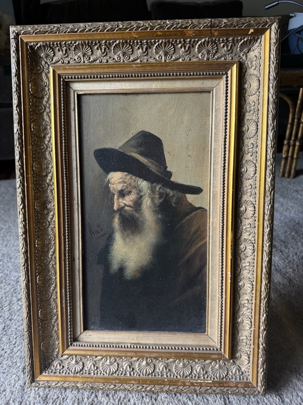 19th Century Oil Painting Elderly Bearded Gentleman Antique Oil On Canvas Signed