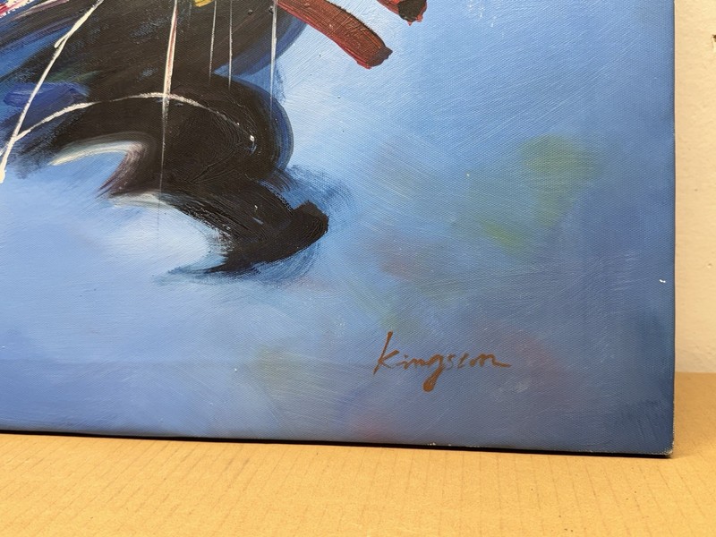 Original Painting Signed KINGSTON 80’s ABSTRACT Canvas 36"x24” gallery