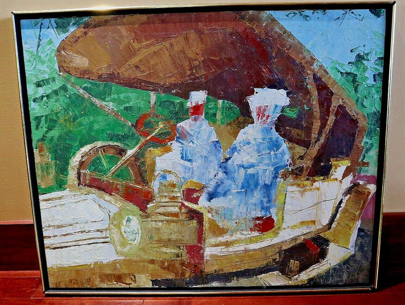 CHICAGO N Y LISTED EXPRESSIONIST ARTIST ITALO BOTTI SIGNED BARREL OIL PAINTING
