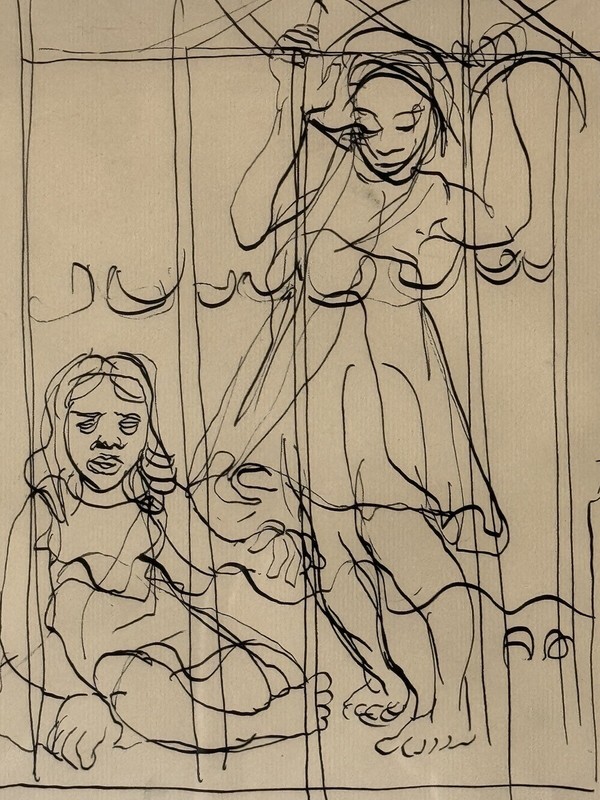 FRANCIS DE ERDELY ANTIQUE MODERN ABSTRACT WOMAN INK DRAWING PAINTING OLD ART 50s gallery