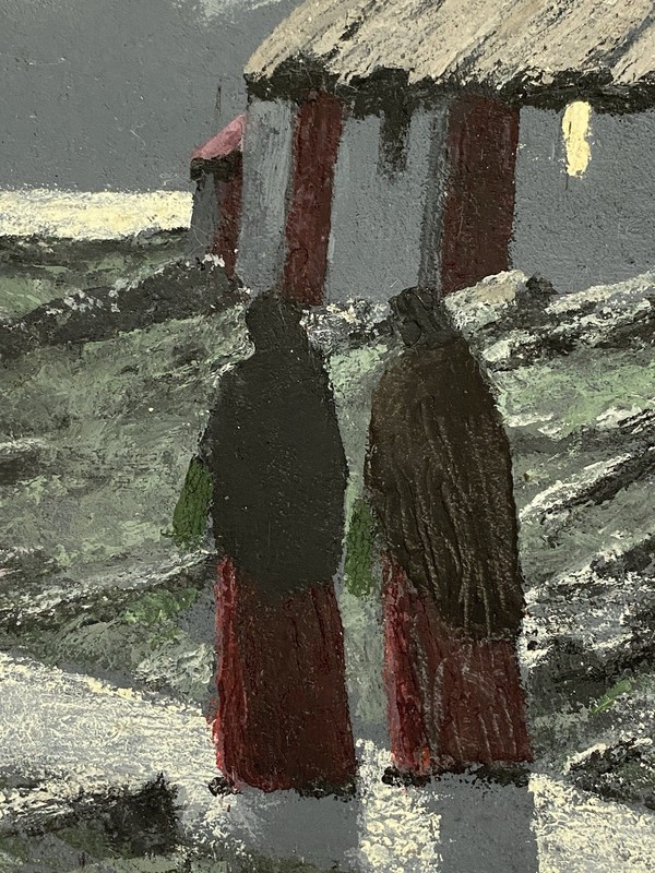 Ciaran Clear VTG Moonlit Nighttime Connemara Coast Landscape Figure MOD Painting gallery