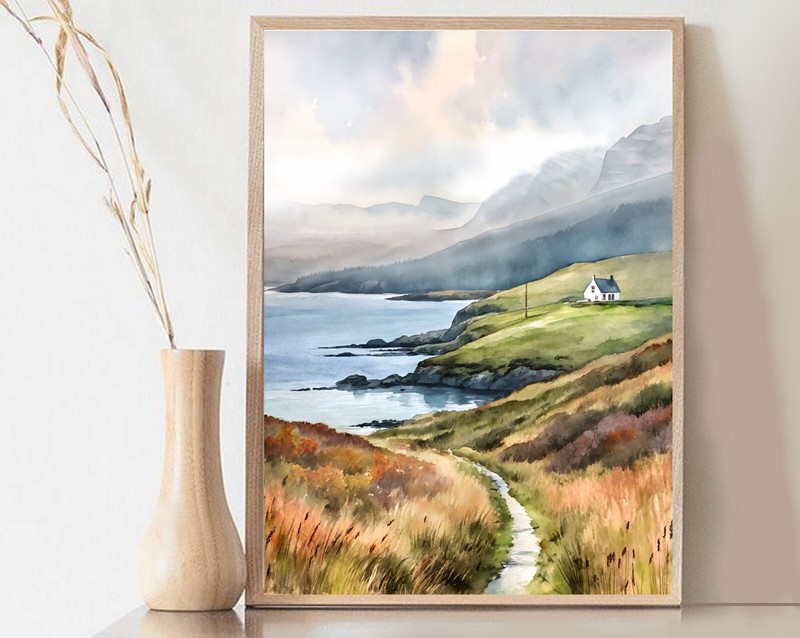 Ireland Painting Irish Coastal Cottage Wild Atlantic Way Watercolor Art Print gallery