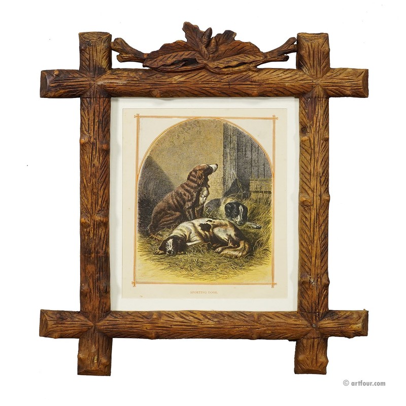 Antique Lithography Print with Sporting Dogs 19th Century