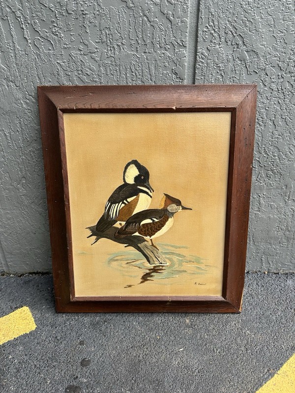 Vintage Robert Bodnar Original Oil Painting Hooded Merganser Ducks Wildlife Art