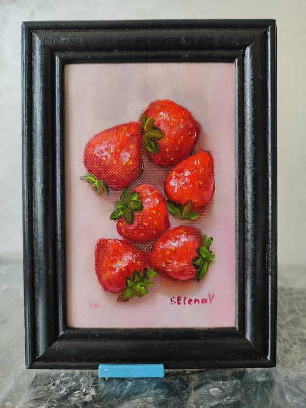 Red Strawberry Painting Original Fruit Art Small Framed Still Life Gift Food Art gallery