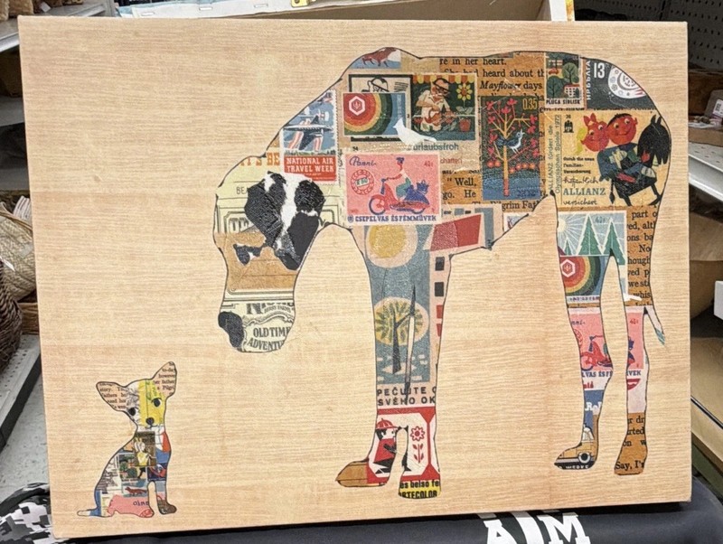 Canvas Collage Painting Dog & Elephant Animals Wall Art