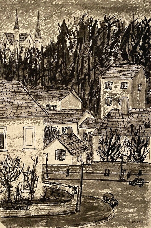 RALPH DUBIN 1919-1988 MIXED MEDIA MODERNIST PAINTING RUE DE TOUL NANCY FRANCE gallery