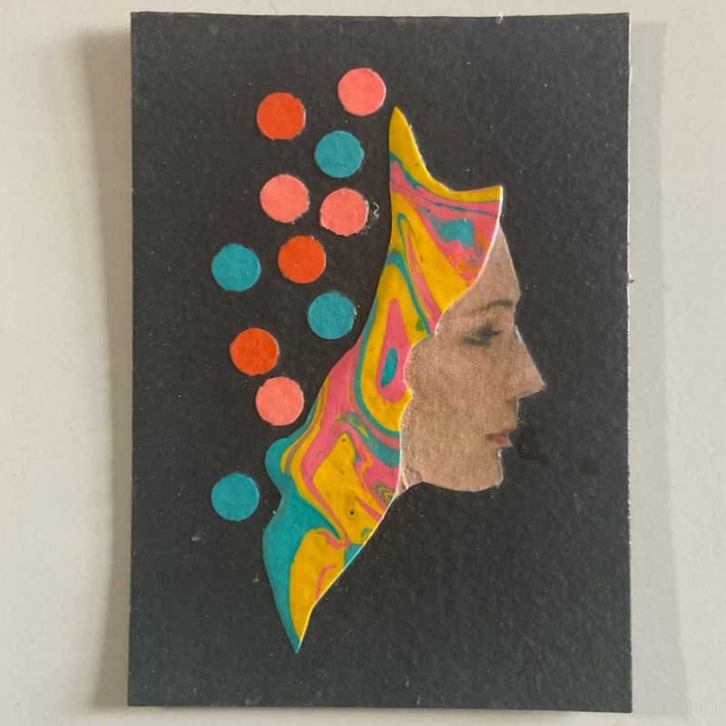 aceo original art portrait face surreal collage woman pop oddities 2.5×3.5