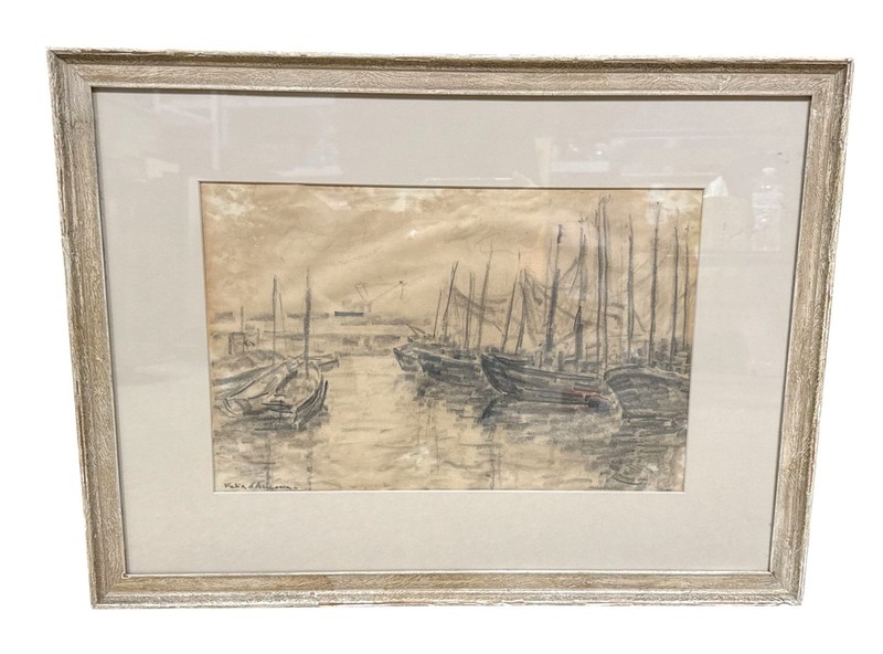 Felix d' Ancona Signed Dutch Shipyard Impressionistic Sketch gallery