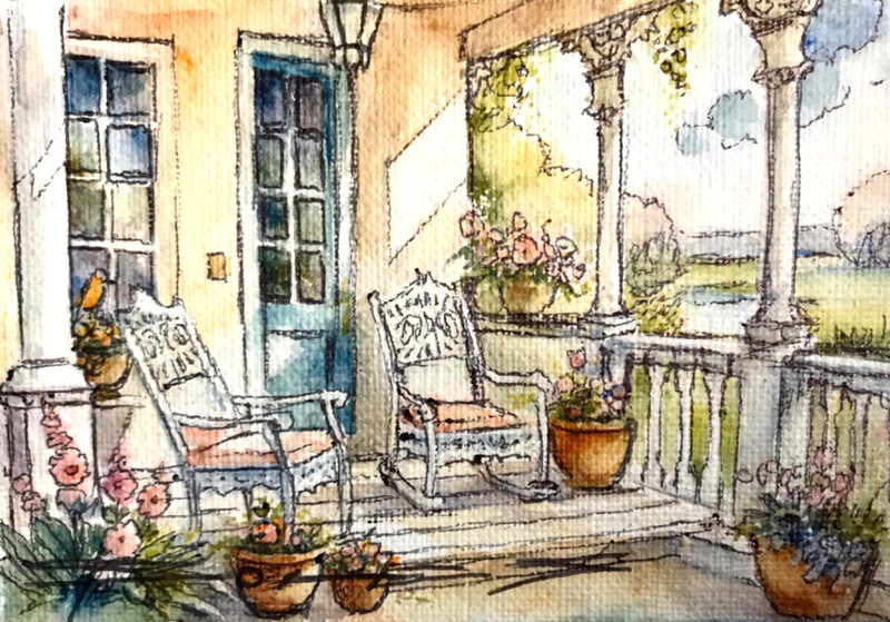ORIGINAL Painted Pen and Watercolor (ACEO) The Rockers are Waiting
