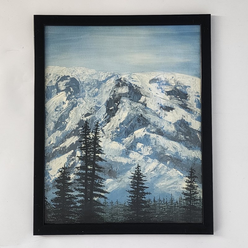 Original Oil Painting 16×20 Mountain Landscape Snow Peak Forest Bob Ross Style