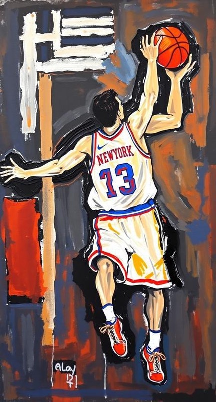 8×10 WallArt Abstract Painting Basketball Ball Player Print