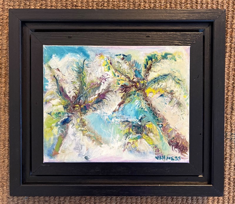 Three Palms, Original Oil Painting, Framed Art, by Van Ness