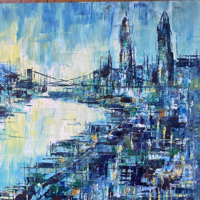 Vintage Abstract Cityscape MCM - Original Painting Art Landscape Cheng Jinlu? gallery