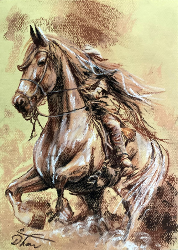 horse rider Pastel Painting Drawing Dorothy Laz