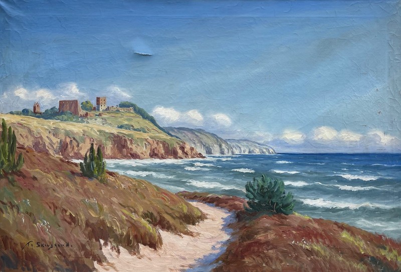 Theodor Skovgaard coastal landscape with Hammershus Castle East island Bornholm