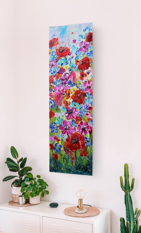 12x36 Wildflower Celebration Original Floral Painting Colorful Poppies Art gallery