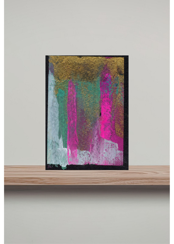 ACEO/ ATC Abstract Pink and Gold Gouache OOAK Original Art SaraClaireArt gallery