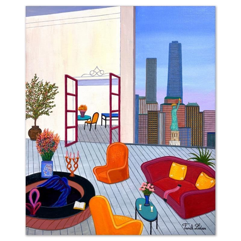 Fanch Ledan NY Vista Original Acrylic Painting Hand Signed Statue of Liberty