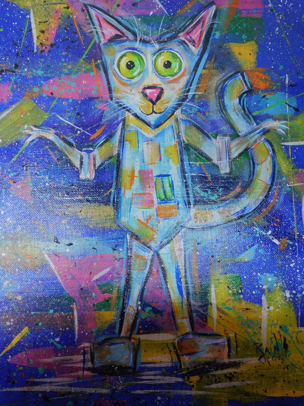 Abstract Painting Cat Graffiti Effect Original Art by Rain Crow gallery