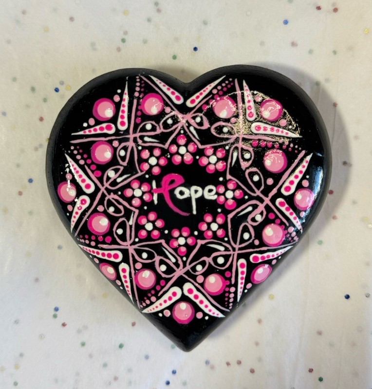 Artisan Hand Painted Handmade Rock Breast cancer Awareness «Hope» Mandala #A