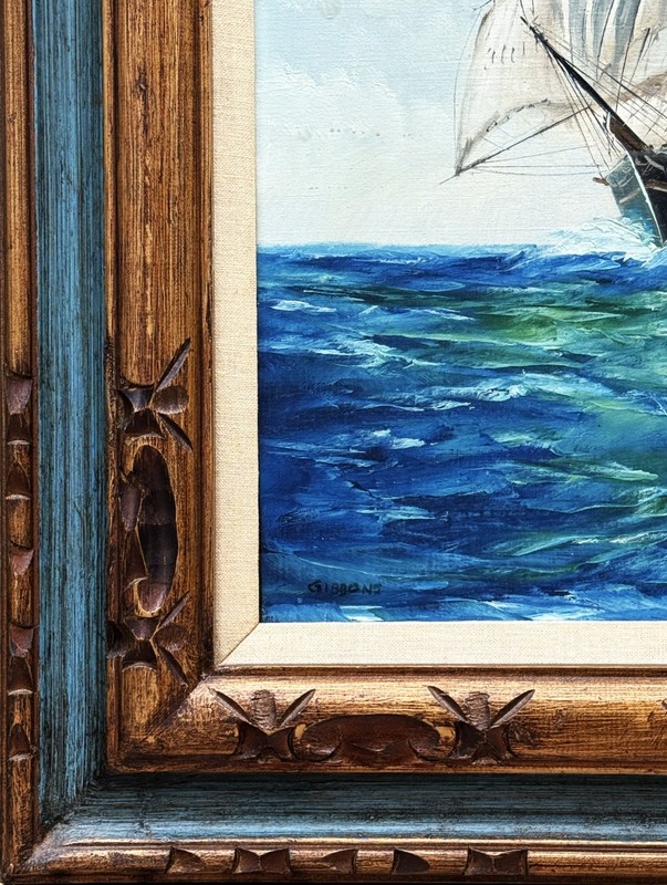VTG MCM Original Nautical Realistic O/C "Clipper Ship", Signed Gibbons, Framed! gallery