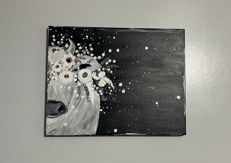 Farmhouse Style Art Hand Painted By Local Artist Rustic Floral Cow
