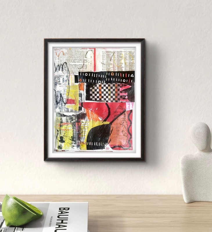 Hand Painted Abstract 11x14 Acrylic Collage Painting on Paper, Holly Hammond gallery