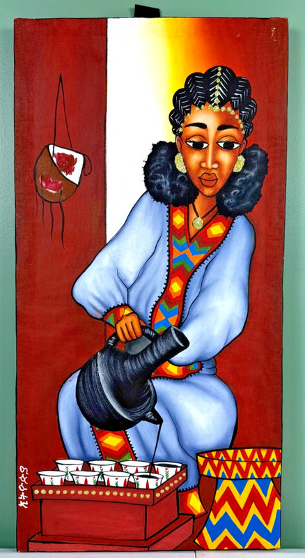 African Hand-Painted Artwork Canvas – Ethiopian Traditional Coffee Ceremony
