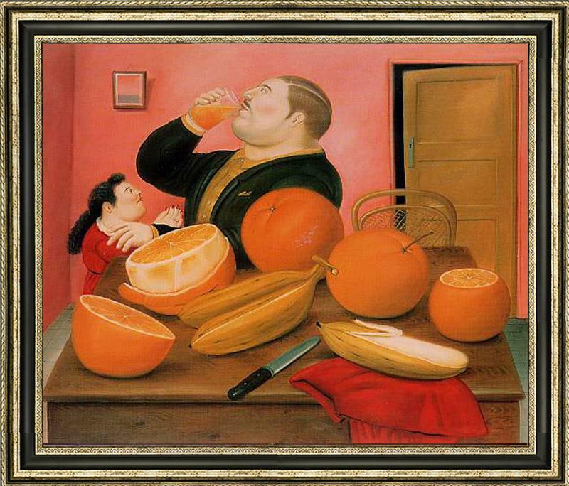 Hand-painted Oil painting Reproduction Fernando Botero fat man dinner on canvas
