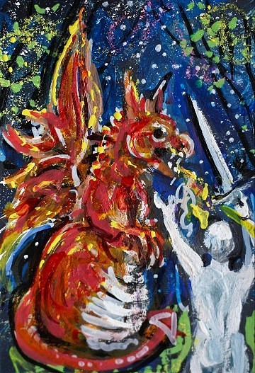 ACEO Original Painting Divine Energy Soul Union Self TWIN FLAME Protector ART