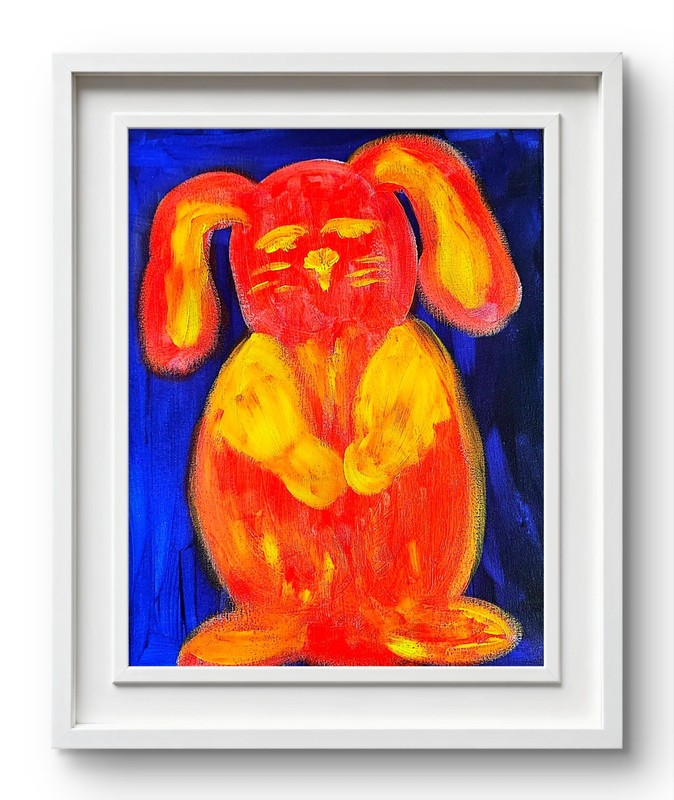 Glowing Bunny Colorful Pop Art Original Wall Art 11×14 Canvas Acrylic.