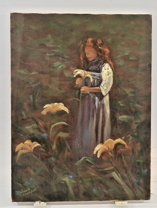 Oil on Canvas, Flower Girl Garden, Jeanne Cuddeford, Oregonian Impressionist