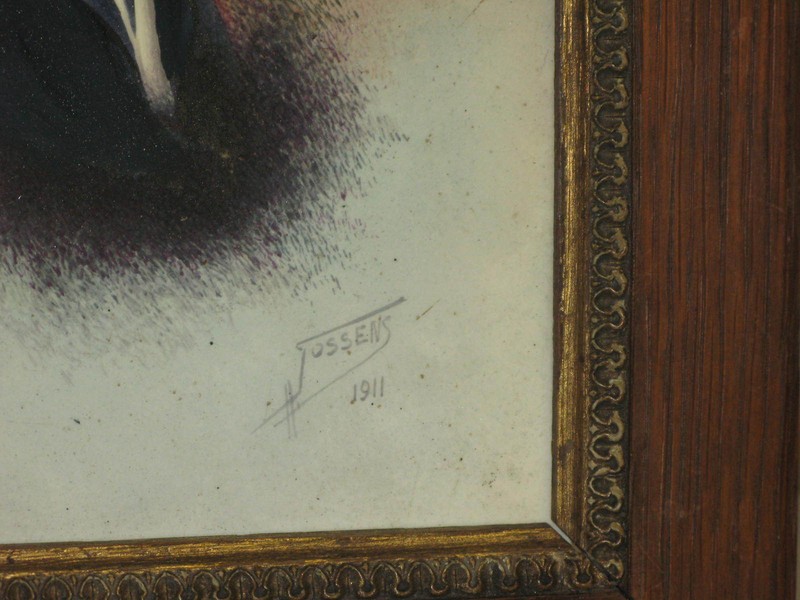 Set 2 Signed V. Gossens 1911 Antique Painting Porcelain Plaque 7.5x5.5 Portrait gallery