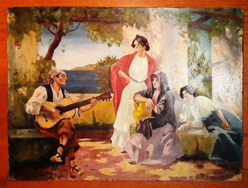 H HENNING 19" x 18" -SERENADE- OIL ON BOARD PAINTING