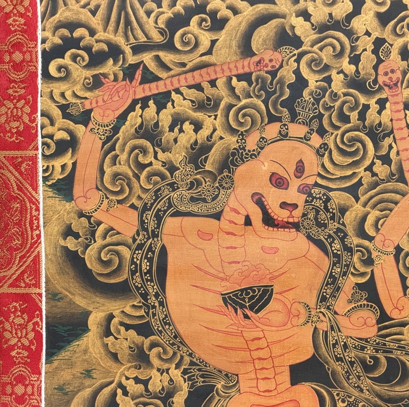 ORIGINAL HAND PAINTED CITIPATI/ DANCING HAPPY SKELETON TIBETAN THANGKA PAINTING gallery