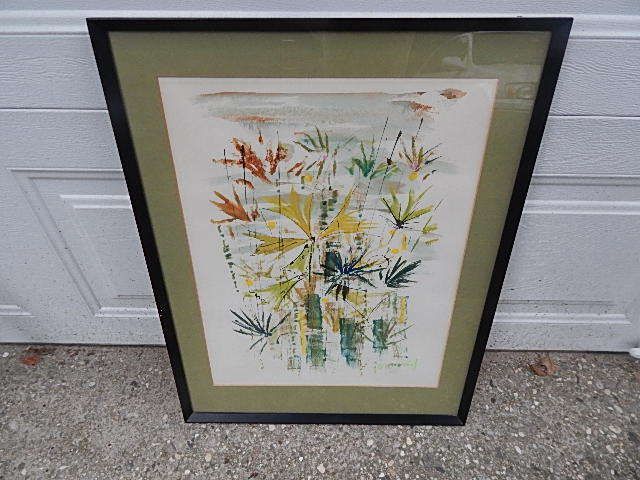 VINTAGE WOOD FRAMED SIGNED BIRDSEY WATERCOLOR PAINTING NO GLASS INTL SALE