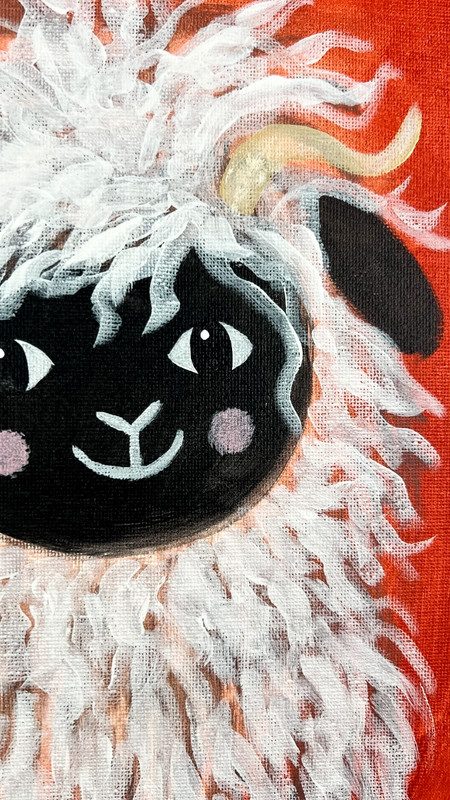 Valais Sheep Portrait Painting, Whimsical Farm Animal Art 8x10 gallery