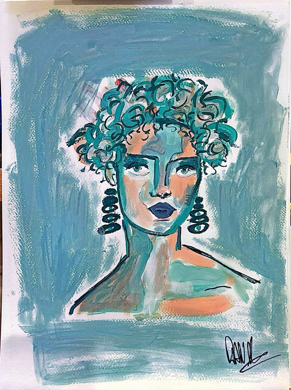 11×15 Women 2 Unframed Signed Acrylic On Paper Blue And White Original Artwork