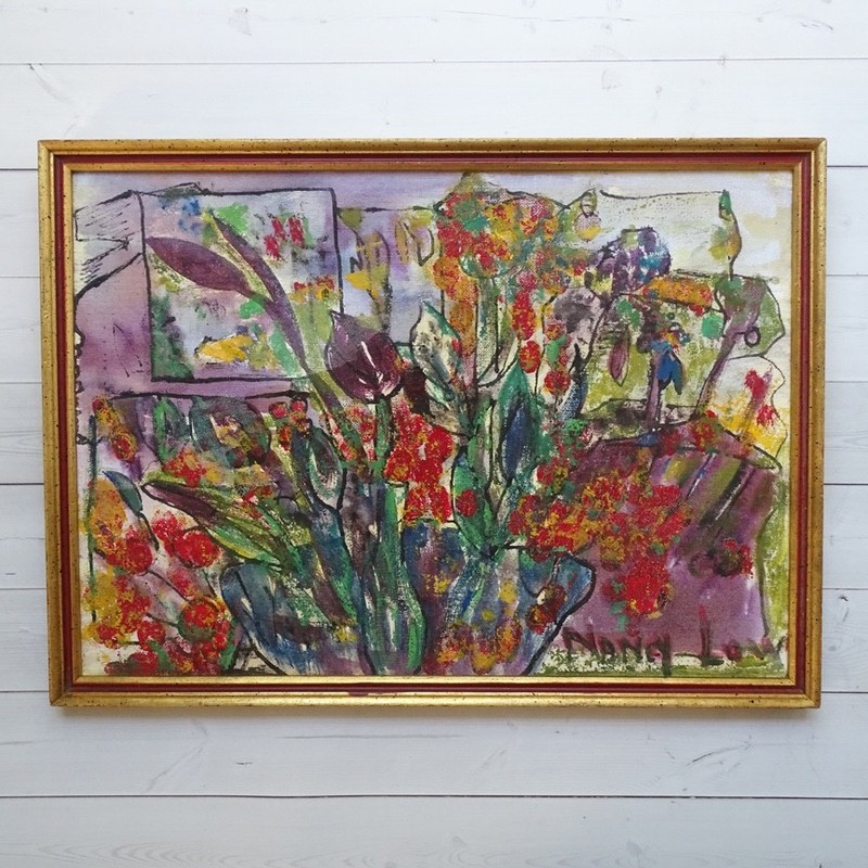Mid Century Floral Abstract Impressionism Oil Painting Framed Signed 14.75×10.75