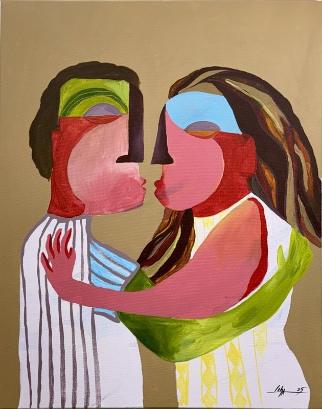 Original Cuban Art by Lisa – 24×30” Acrylic Painting-Modern Love (READY TO HANG)