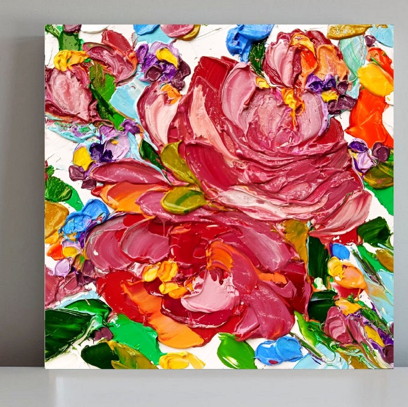 Original Art Peony Painting Flower Office Painting Impasto Floral Art