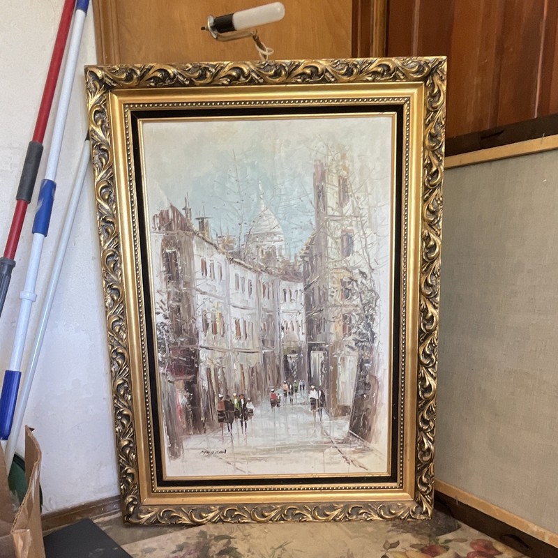 Mercan Large Framed Signed Impressionist City Street Scene Cityscape Painting