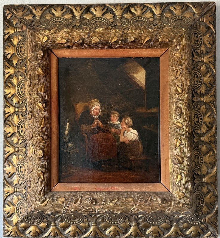 ANTIQUE 19TH CENTURY OLD DUTCH MASTER EUROPEAN OIL PAINTING TONALISM FOLK ART