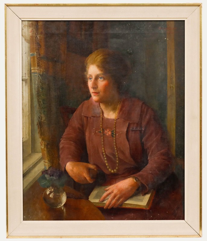 Walter Savage Cooper (1861-1943) – Framed 1924 Oil, Lady in Thought