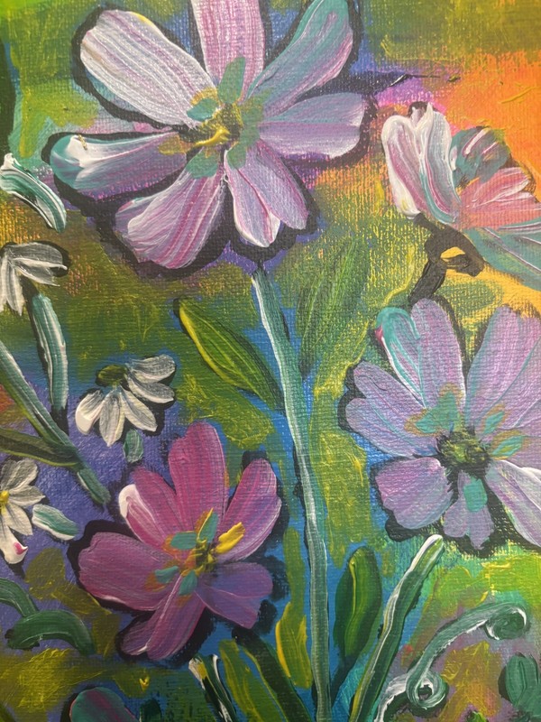 Garden Sunset: Original Acrylic Painting Flowers 11x14, Home Decor gallery